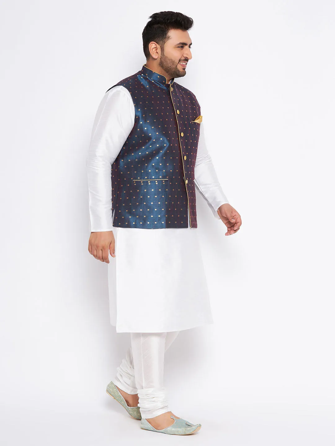 VASTRAMAY Blue Zari Nehru Jacket Set