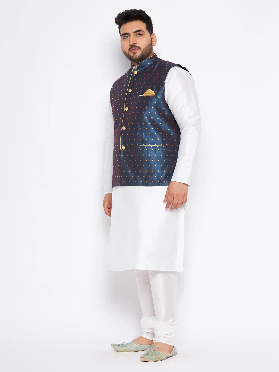 VASTRAMAY Blue Zari Nehru Jacket Set