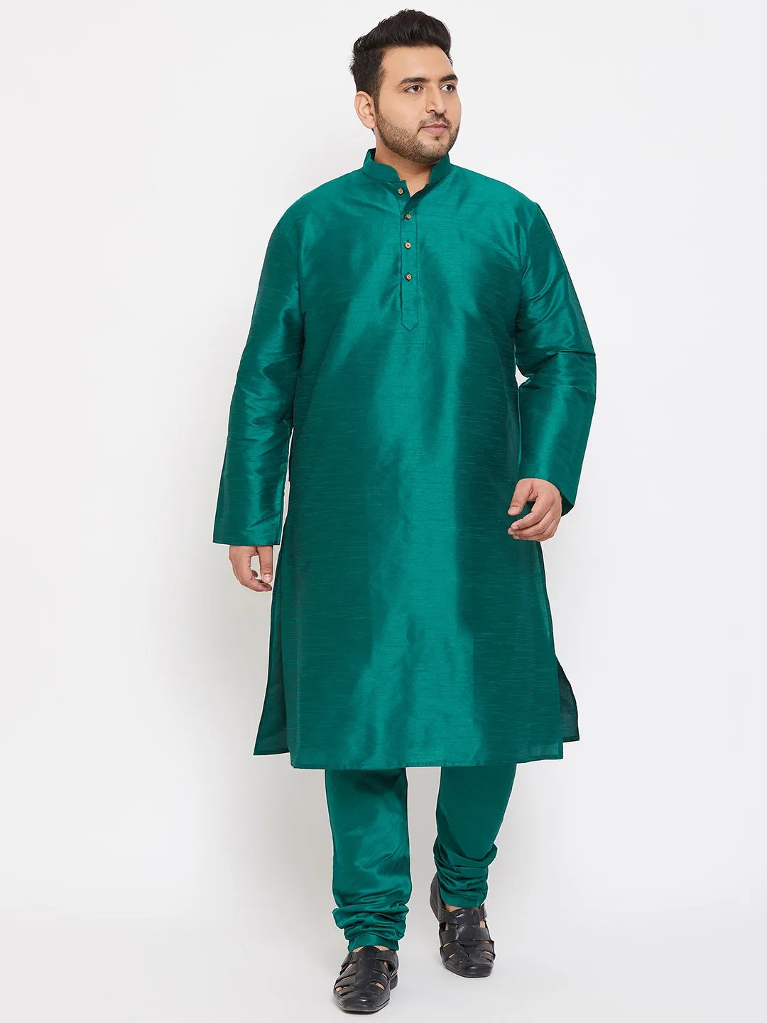 Vastramay Green Silk Blend Kurta Pyjama Set