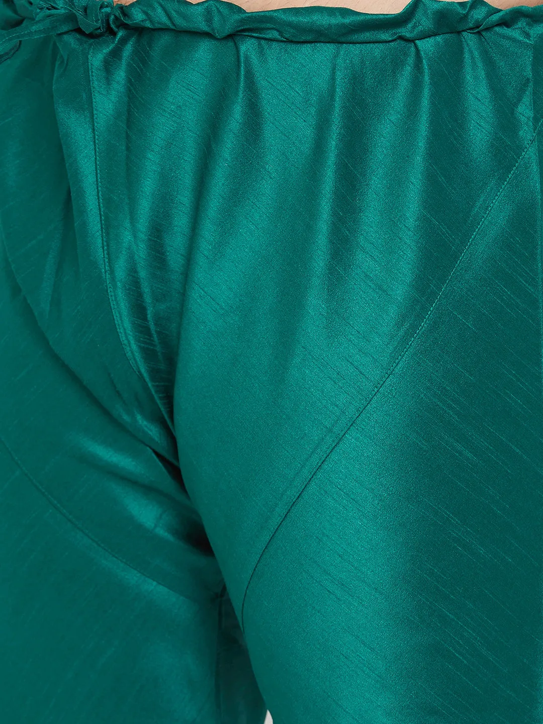 Vastramay Green Silk Blend Kurta Pyjama Set