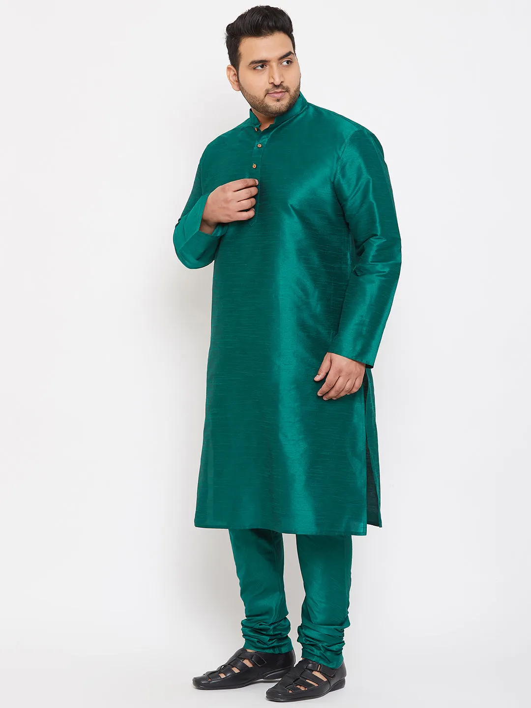 Vastramay Green Silk Blend Kurta Pyjama Set