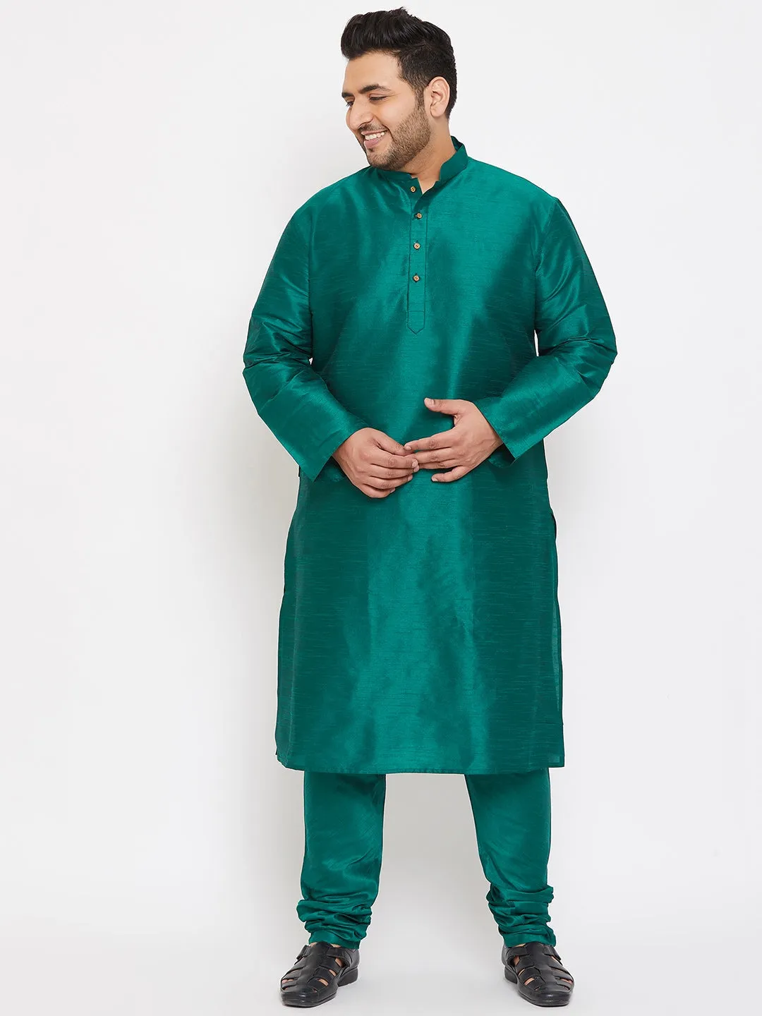 Vastramay Green Silk Blend Kurta Pyjama Set